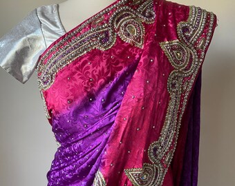 Purple, Pink, and Silver Sari