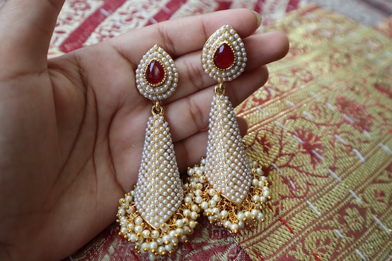 Red Stone Kemp Jhumkas - South India Jewels Online