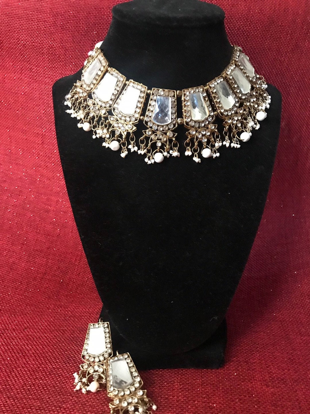 White and Gold Jewelry Set Etsy