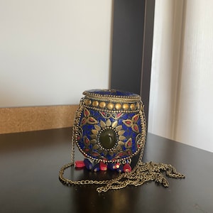 Beautiful Mosaic Coin Purse Multicolor Gemstones Metal Purse Gold Metal Purse