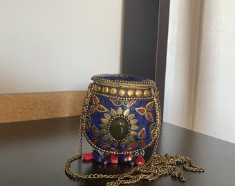 Beautiful Mosaic Coin Purse Multicolor Gemstones Metal Purse Gold Metal Purse