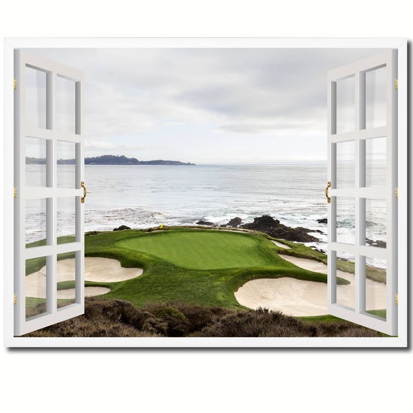 Pebble Beach California Golf Course Picture French Window Framed Art Canvas Print Office Wall Home Decor Collection Gift Ideas