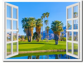 Palm Springs California Golf Course Picture French Window Framed Art Canvas Print Office Wall Home Decor Collection Gift Ideas