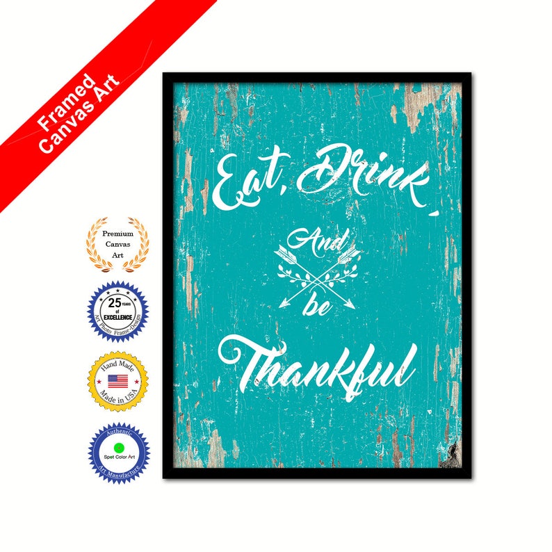 Eat drink & be thankful Happy Quote Saying Canvas Framed Print Wall Art Thanksgiving Gift Ideas Office Home Decor Beach Decorative Art image 3