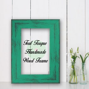 Teal Torque Wood Frame, Cottage Beach Decor, Wood Frame, Perfect for Picture, Photo, Poster, Wedding, Art, Artwork, Handmade Frame