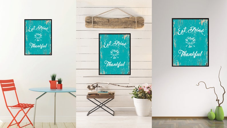 Eat drink & be thankful Happy Quote Saying Canvas Framed Print Wall Art Thanksgiving Gift Ideas Office Home Decor Beach Decorative Art image 4