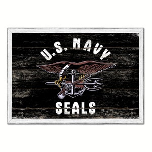 US Navy Seal Military Flag White Wash Wood or Black Frame Cottage Shabby Chic Gifts Home Decor Wall Art Canvas Print
