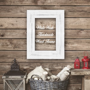 White Wash Wood Frame Shabby Chic Home Decor Custom Frame Great for Farmhouse Vintage Rustic Wood Picture Frame.