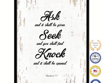 Seek And You Shall Find Matthew 7:7 Bible Verse Scripture Quote Canvas Print with Picture Frame Home Decor Wall Art Gift Ideas