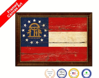 Georgia Vintage Flag Gifts Home Decor Wall Art Decorative Framed Canvas Print Rustic Urban Office Handcrafted Man Cave wall Hanging