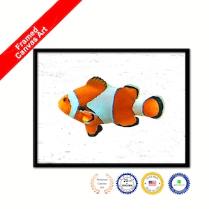 Orange Clown Angel Tropical Fish Aqua Marine Life Home Decor Wall Art Decorative Framed Canvas Print  Gift Office Handcrafted wall Hanging