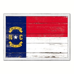 North Carolina State Vintage Flag Canvas Print with Custom Picture White Wash Wood Frame Gifts Home Decor Wall Art