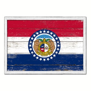 Missouri State Vintage Flag Canvas Print with Custom Picture White Wash Wood Frame Gifts Home Decor Wall Art