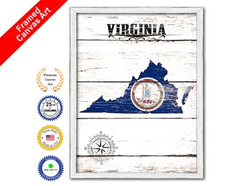 Virginia State Vintage  Flag Gifts Home Decor Wall Art Framed Canvas Print