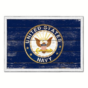 US Navy Seal Military Flag White Wash Wood or Black Frame Cottage Shabby Chic Gifts Home Decor Wall Art Canvas Print