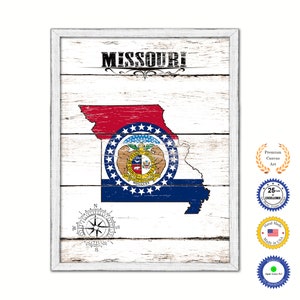 Missouri State Map Vintage Flag Gifts Home Decor Wall Art Canvas Print with Custom Picture White Wash Wood Frame
