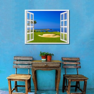 Coastal Golf Course Picture French Window Art Canvas Print with Frame Office Wall Home Decor Collection Gift Ideas image 2