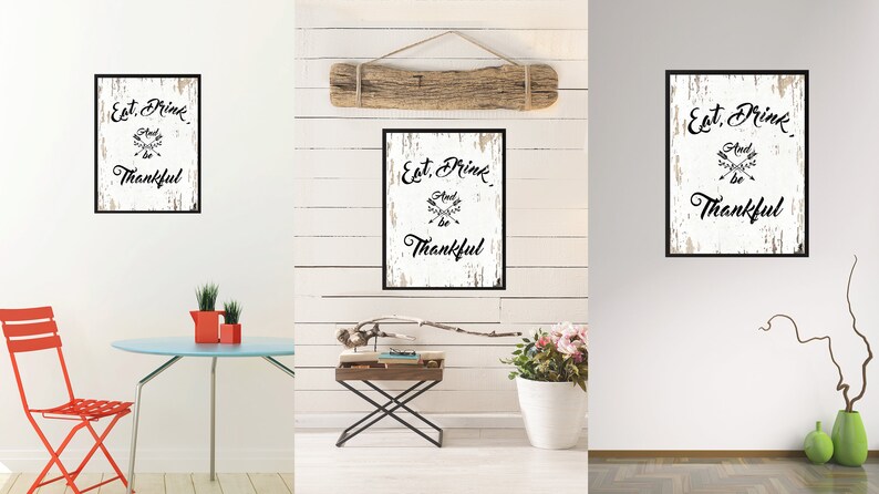 Eat drink & be thankful Happy Quote Saying Canvas Framed Print Wall Art Thanksgiving Gift Ideas Office Home Decor Beach Decorative Art image 2