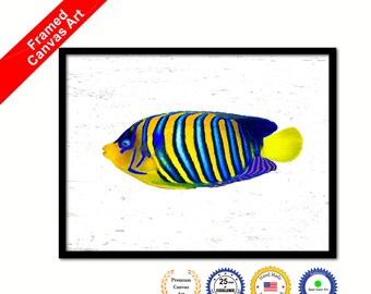 Yellow Tropical Fish Aquatic Marine Life Home Decor Wall Art Decorative Framed Canvas Print  Gift Office Handcrafted Colorful wall Hanging