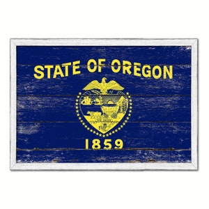 Oregon State Vintage Flag Canvas Print with Custom Picture White Wash Wood Frame Gifts Home Decor Wall Art