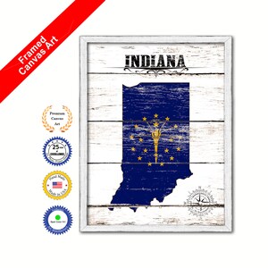 Indiana State Vintage  Flag Gifts Home Decor Wall Art Canvas Print with Custom Picture Frame