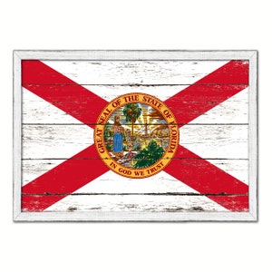 Florida State Vintage Flag Canvas Print with Custom Picture White Wash Wood Frame Gifts Home Decor Wall Art