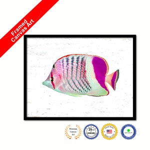 Purple Tropical Fish Aquatic Marine Life Home Decor Wall Art Decorative Framed Canvas Print  Gift Office Handcrafted Colorful wall Hanging