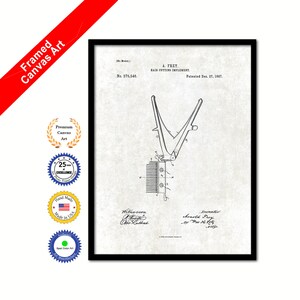 1887 Barber Hair Cutting Implement Vintage Patent Artwork Framed Canvas Print Office Decor Great Gift for Barber Salon Hair Stylist