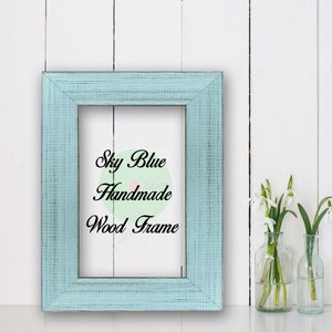 Aqua Sky Wood Frame, Cottage Beach Decor, Wood Frame, Perfect for Picture, Photo, Poster, Wedding, Art, Artwork, Handmade Frame