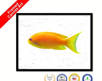 Yellow Tropical Fish Aquatic Marine Life Home Decor Wall Art Decorative Framed Canvas Print  Gift Office Handcrafted Colorful wall Hanging
