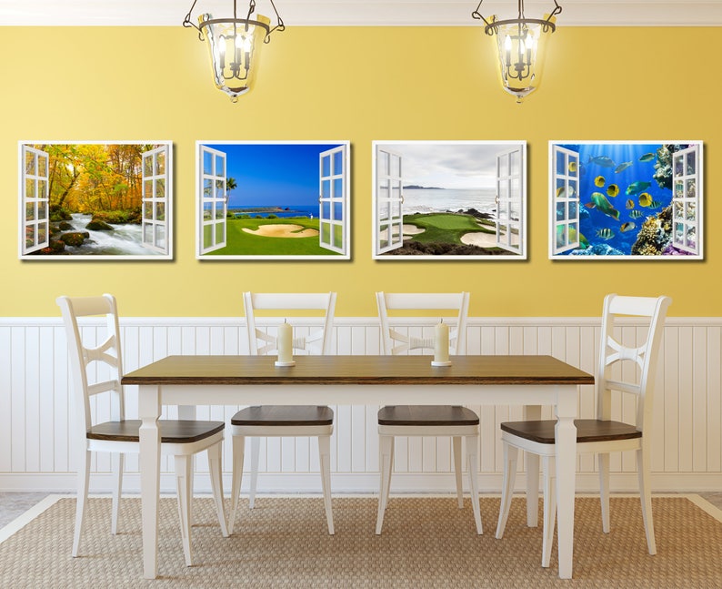 Coastal Golf Course Picture French Window Art Canvas Print with Frame Office Wall Home Decor Collection Gift Ideas image 4