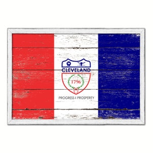 Cleveland City Ohio State Flag Canvas Print Home Decor Wall Art Decoration Artwork Gifts, White Wash Wood Frame