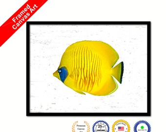 Yellow Tropical Fish Aquatic Marine Life Home Decor Wall Art Decorative Framed Canvas Print  Gift Office Handcrafted Colorful wall Hanging