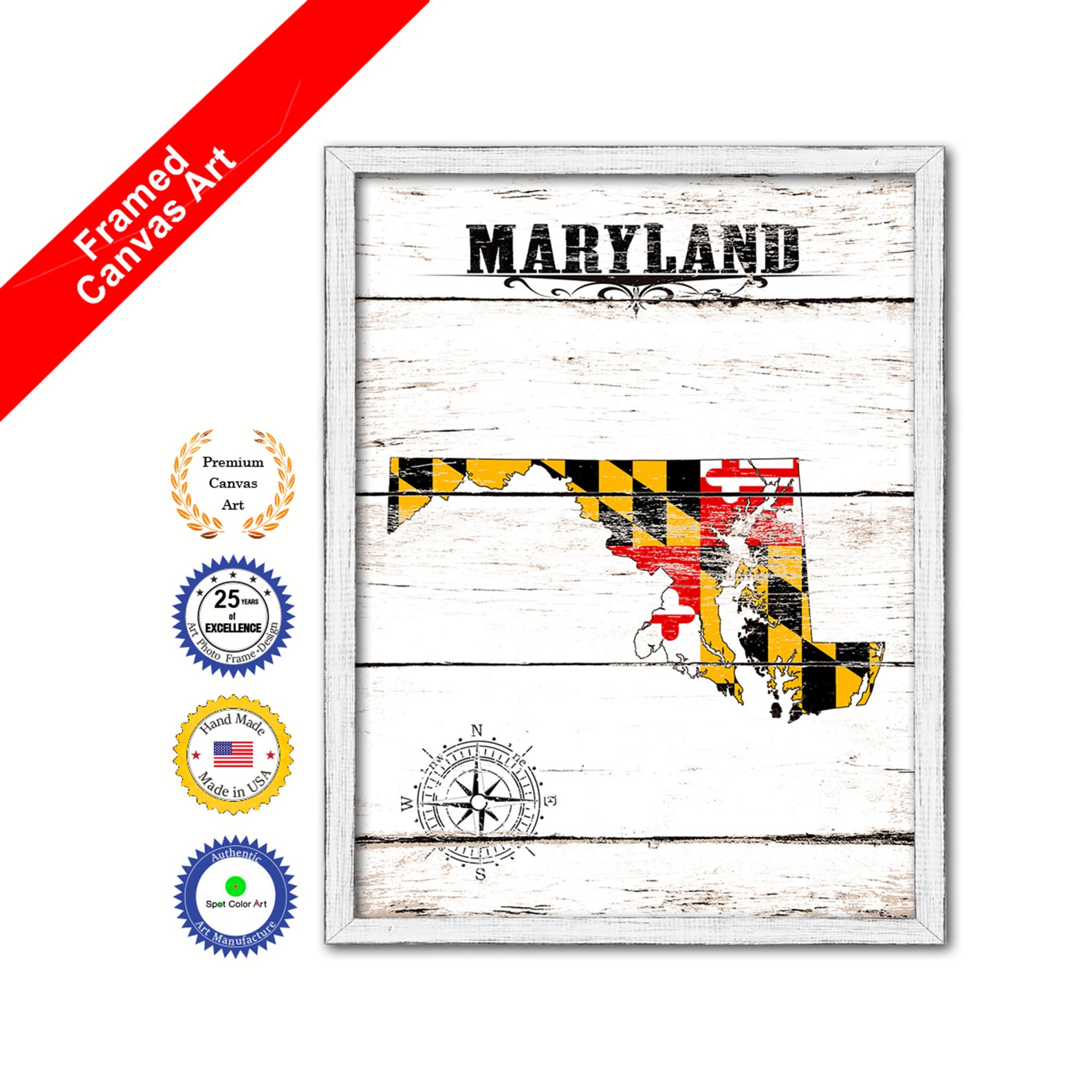 Maryland State Vintage Flag Gifts Home Decor Wall Art Canvas Etsy