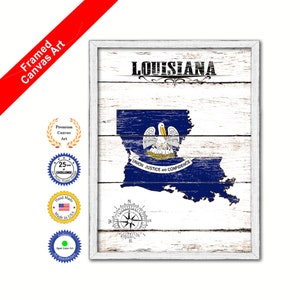 Louisiana State Vintage  Flag Gifts Home Decor Wall Art Canvas Print with Custom Picture Frame