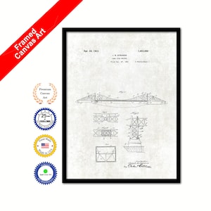 1923 Long Span Bridge Vintage Patent Artwork Framed Canvas Print Office Decor Great Gift for Engineers Architects Construction Workers