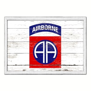 US Army 82nd Airborne Military Flag White Wash Wood or Black Frame Cottage Shabby Chic Gifts Home Decor Wall Art Canvas Print