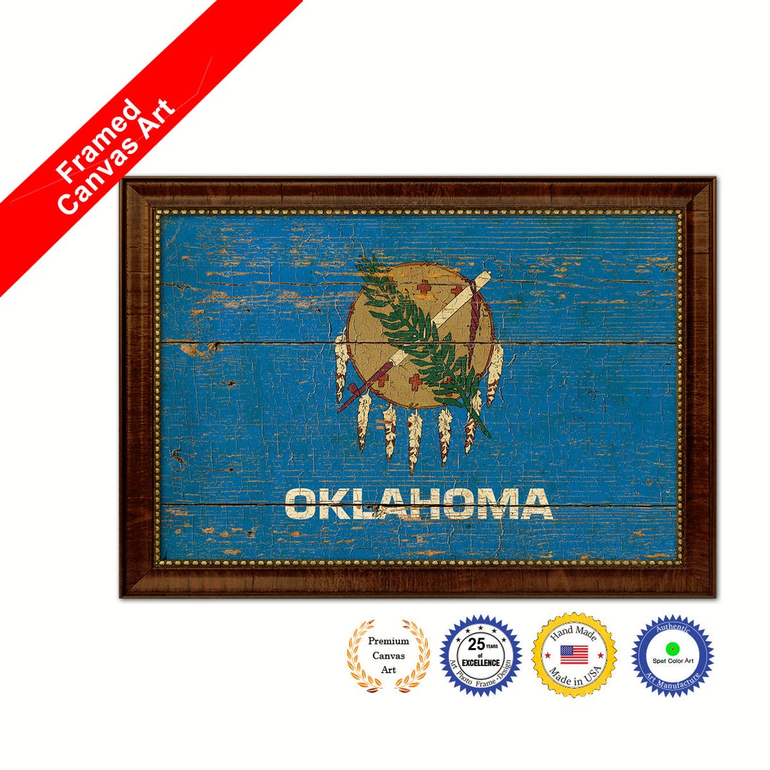 Oklahoma Vintage Flag Gifts Home Decor Wall Art Decorative Etsy