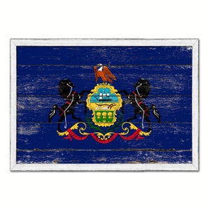 Pennsylvania State Vintage Flag Canvas Print with Custom Picture White Wash Wood Frame Gifts Home Decor Wall Art