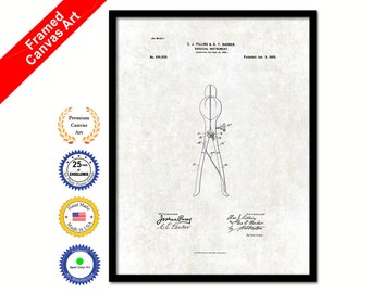 1900 Doctor Surgical Instrument Vintage Patent Artwork Framed Canvas Print Great for Doctor Paramedic Surgeon Hospital Medical Student