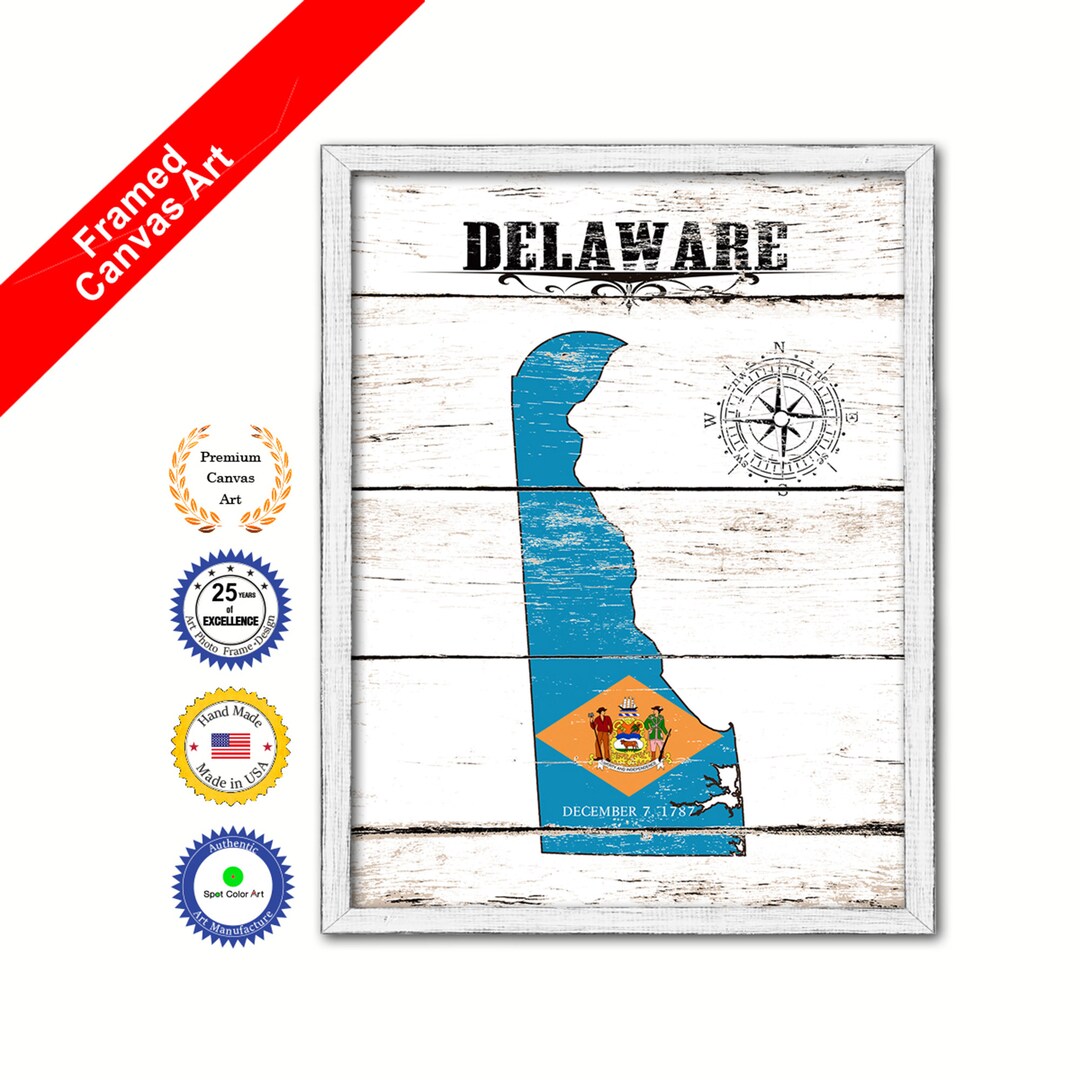 Delaware State Vintage Flag Gifts Home Decor Wall Art Canvas Print With ...