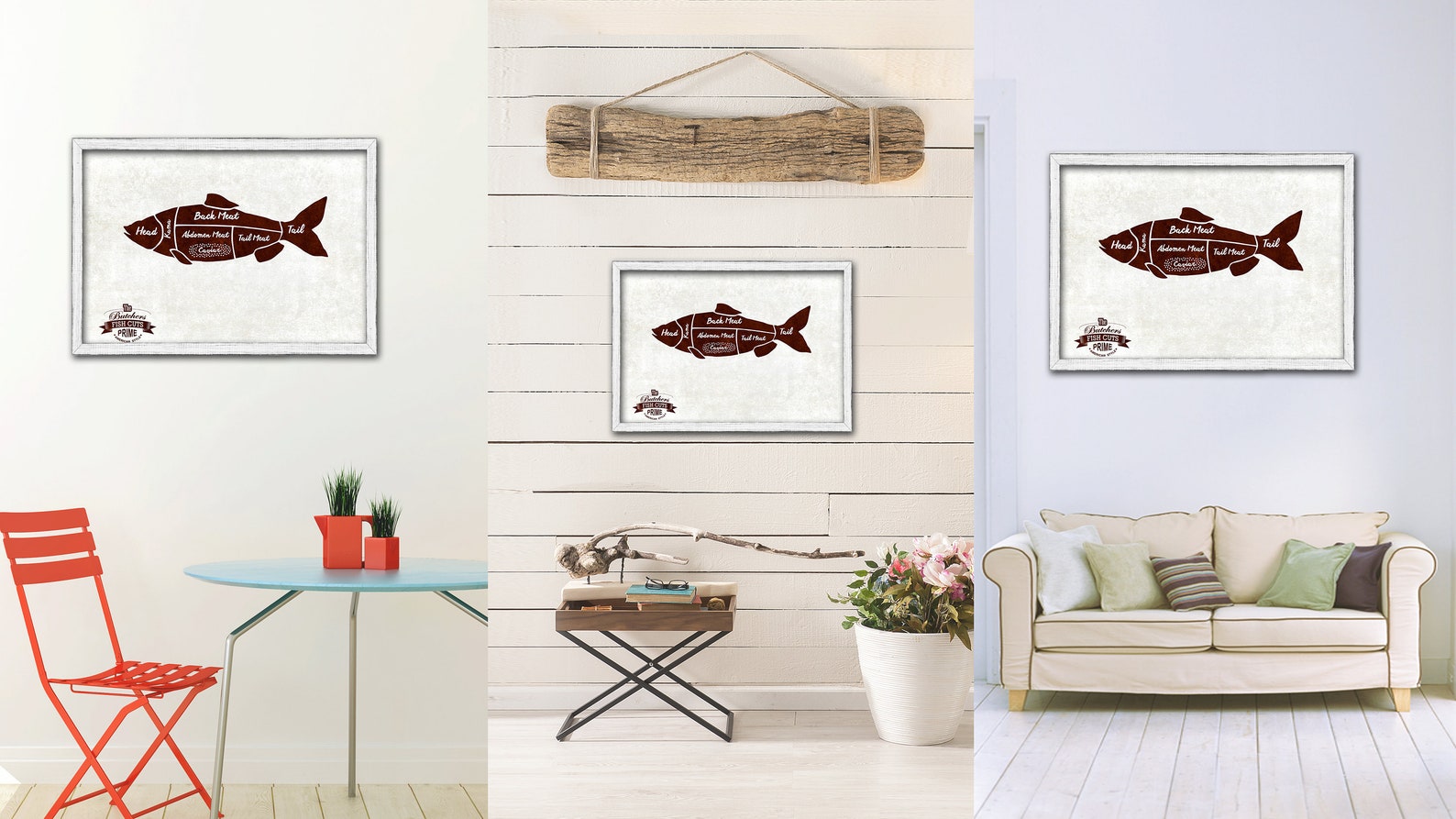 Fish Meat Cuts Butchers Chart Canvas Print With Picture White Wash Wood ...