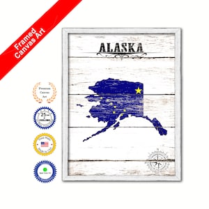 Alaska State Map Vintage Flag Gifts Home Decor Wall Art Canvas Print with Custom Picture Frame
