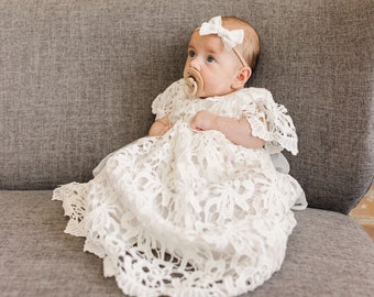 The Nettie White Lace Blessing Dress, (FINAL SALE) White Lace Christening Dress, White Lace Baptism Dress