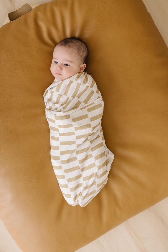 Tan Block Swaddle Blanket, Receiving Blanket, Milk Silk, Newborn