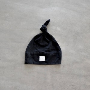 Black Newborn Top Knot Hat: Cotton Blend Baby Beanie (0-3 Months), Gender Neutral, Newborn