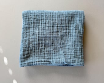 Dusty Blue Organic Muslin Swaddle Blanket: Baby Carseat Cover