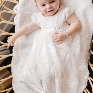 The Wren Lace Overlay Dress, (FINAL SALE) White Lace Overlay Christening Dress, Baptism Dress, LDS, Blessing Dress, White dress