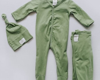 Envy Green Footed Romper, 3-6M (Hat & Blanket sold separately) Modern Baby, Footed Romper, Baby Shower, Gender Neutral Baby, Trending Baby