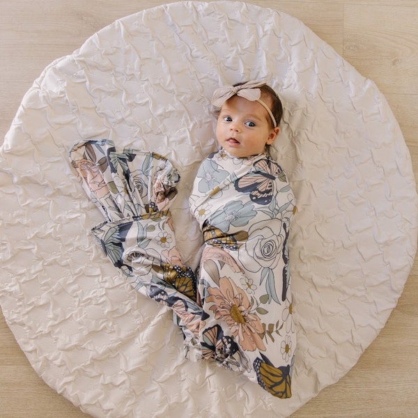 Swaddle Blanket | Butterfly Floral | Baby Girl Swaddle |  Oversized Swaddle Blanket | Nursing Cover | Stroller Blanket | Stretchy Swaddle